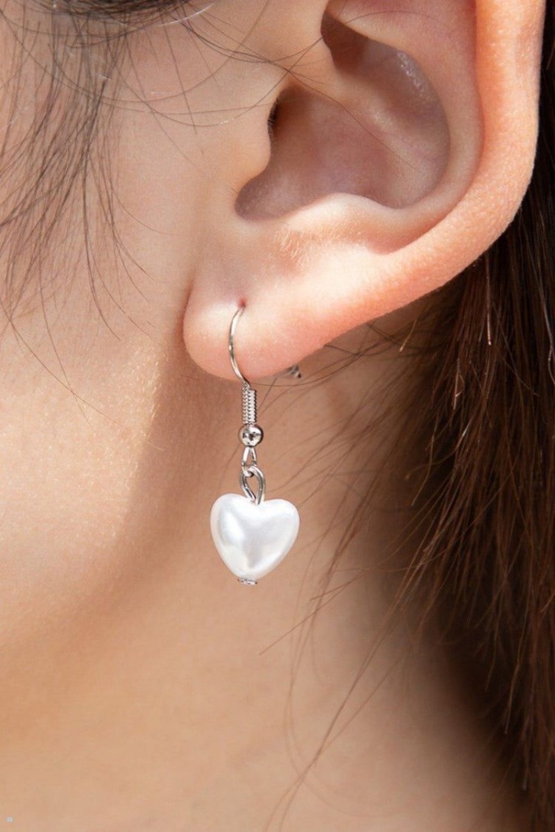 Boucles d'Oreilles Brandy Melville Pearl Heart Argent | GFY-51363373